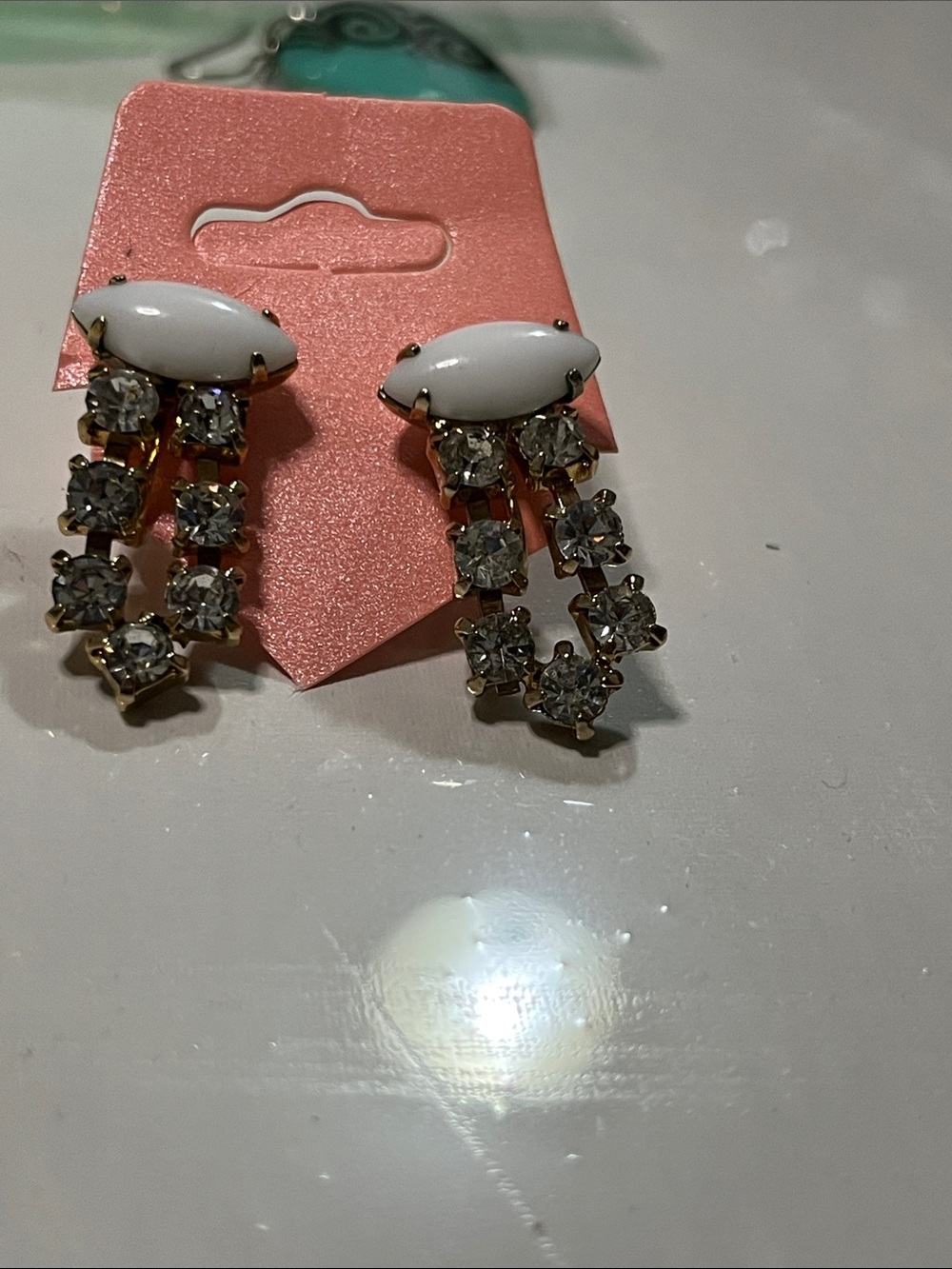 Gold-Tone White and Clear Crystal Drop Earrings